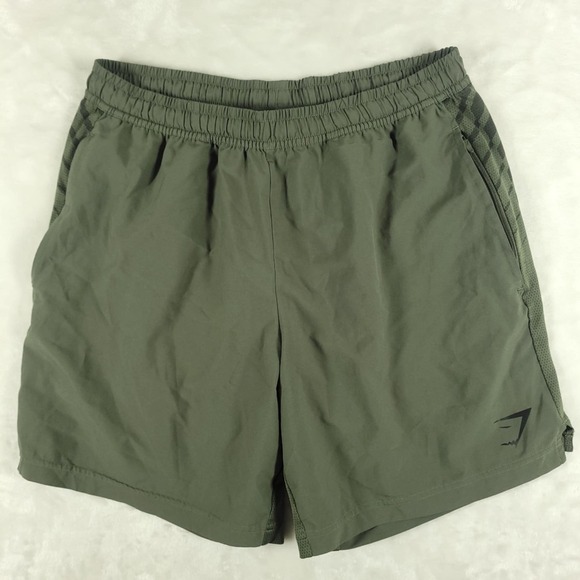 Gymshark Other - Gymshark Sport Stripe Shorts Men's Medium Green Drawstring Zip Pockets Gym Run